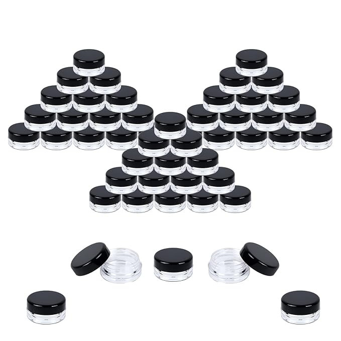 Houseables 3 Gram Jar, 3 ML, Black, 50 Pk, BPA Free, Cosmetic Sample Empty Container, Plastic, Ro... | Amazon (US)