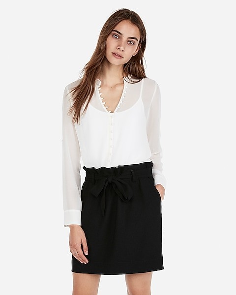 slim fit ruffle chiffon portofino shirt | Express