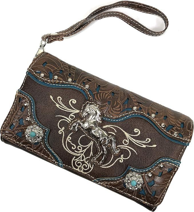 Zelris Western Rearing Horse Embroidered PU Vegan Leather Crossbody Wallet (Brown) | Amazon (US)