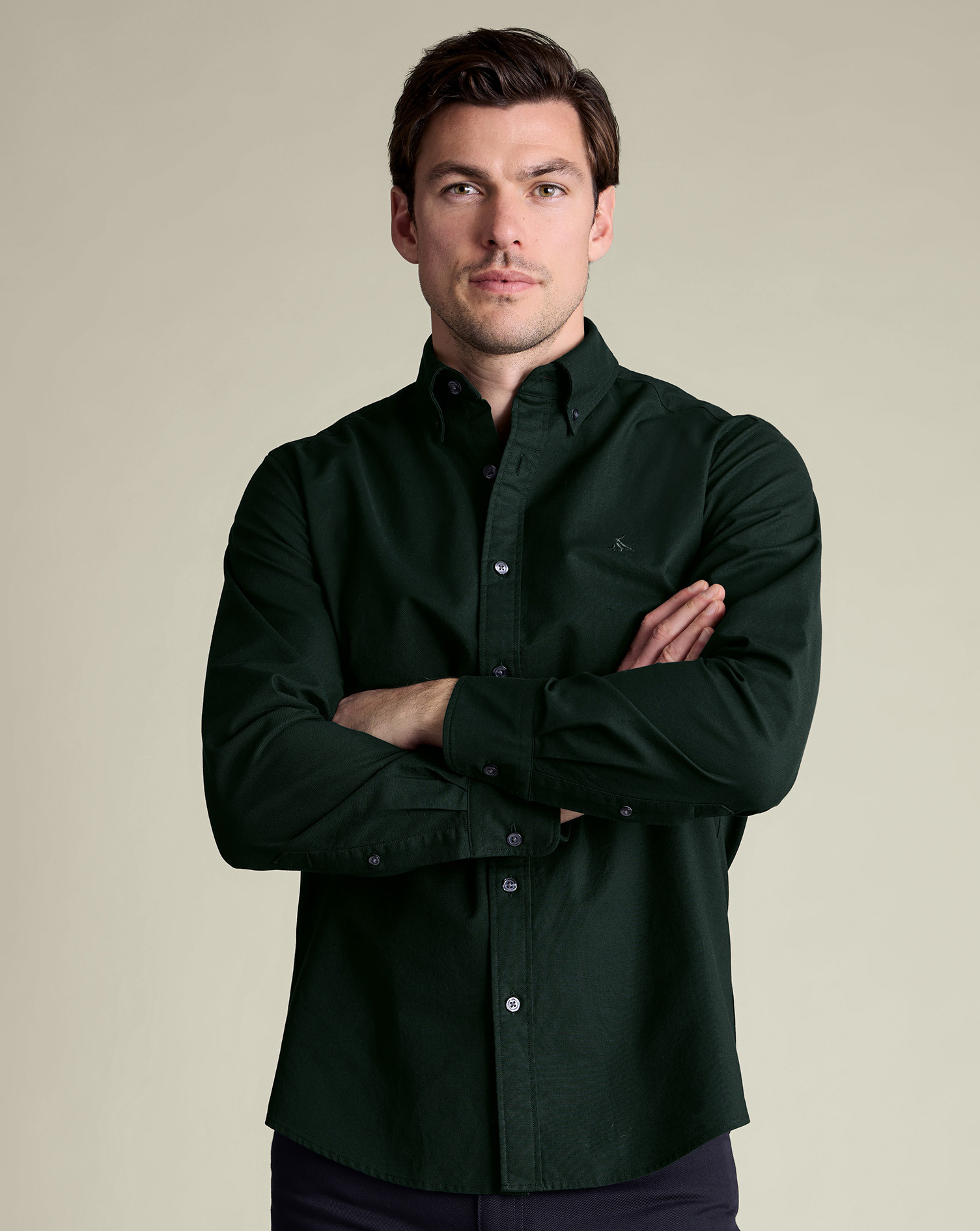 Stretch Washed Oxford Shirt - Forest Green | Charles Tyrwhitt