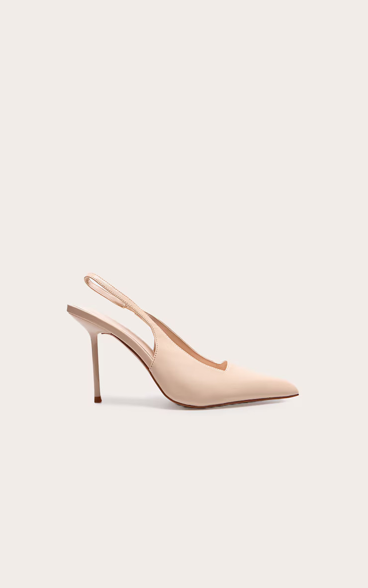 Cream Pu Point Toe Boxy Cut Sling Back Heeled Courts | PrettyLittleThing US