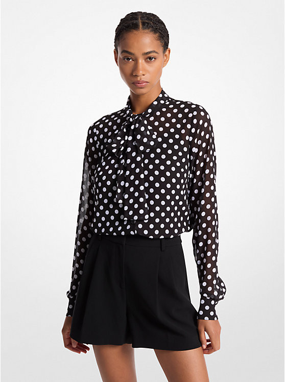 Polka Dot Georgette Tie-Neck Blouse | Michael Kors (UK)