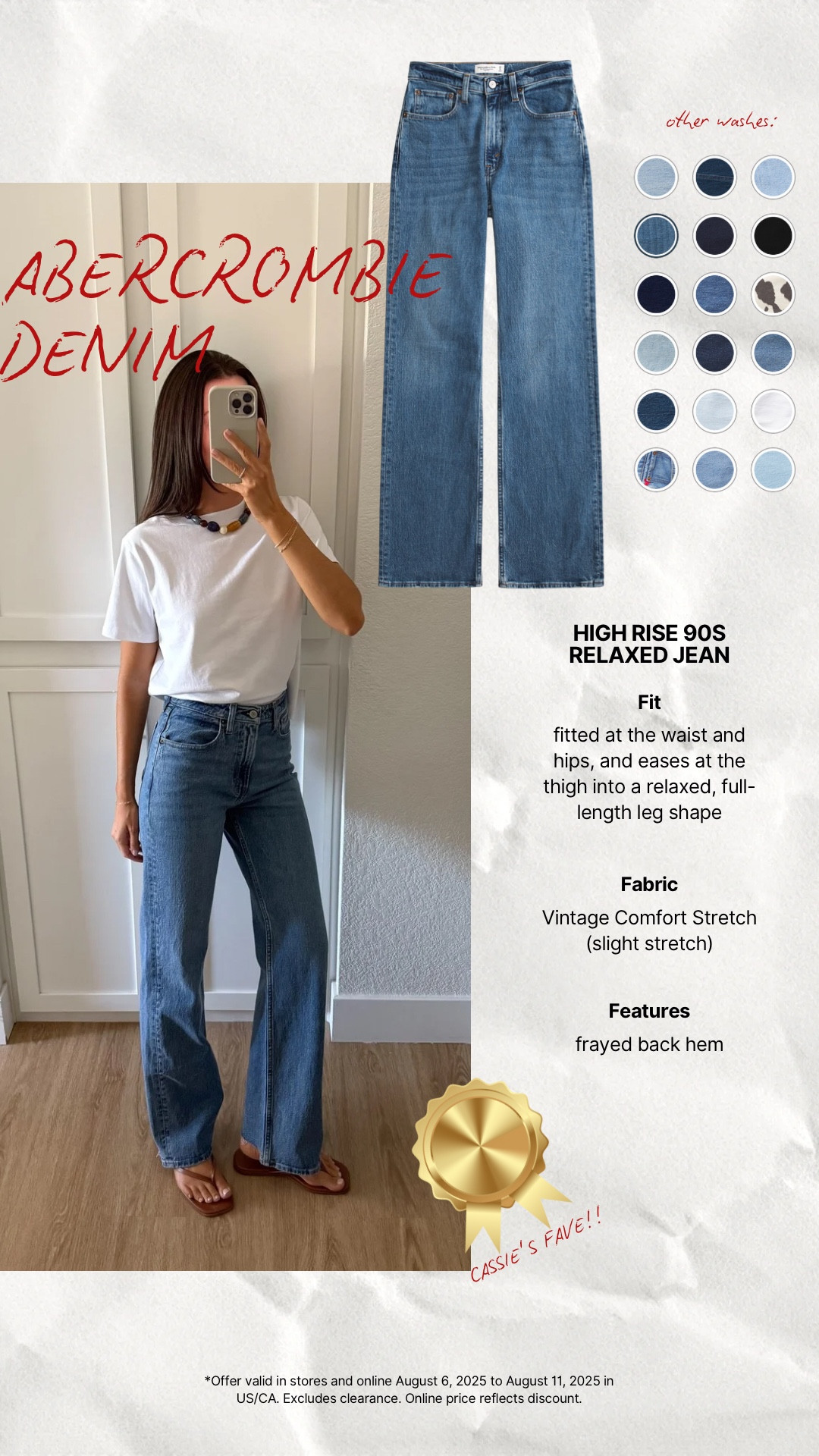 30-50% off all jeans at @abercrombie, 20% Off Almost Everything Else, plus you get an EXTRA 15% off with code DENIMAF which stacks on top of the sale! This is HUGE! #abercrombiepartner

I am 5’7” and I wear size 25 in Abercrombie jeans. This is my true size and my waist measures 25” around my navel. I also order all of my AF denim in their “Curve Love” style which keeps the waist measurement the same while adding an extra 2 inches in the hip & thighs. I wear XS in everything else at Abercrombie!

*Offer valid in stores and online August 6, 2025 to August 11, 2025 in US/CA. Excludes clearance. Exclusions apply as indicated. Online price reflects discount. *Use code DENIMAF at checkout August 6, 2025 to August 11, 2025 in US/CA. Exclusions apply. See details online.
