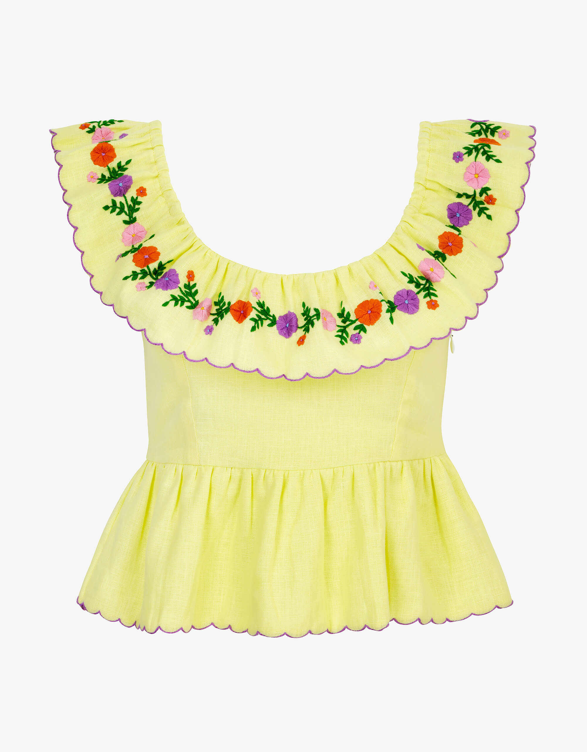 Nora Top | Yellow, Pink & Green Floral Blouse | Hand-embroidered Linen | Pink City Prints UK