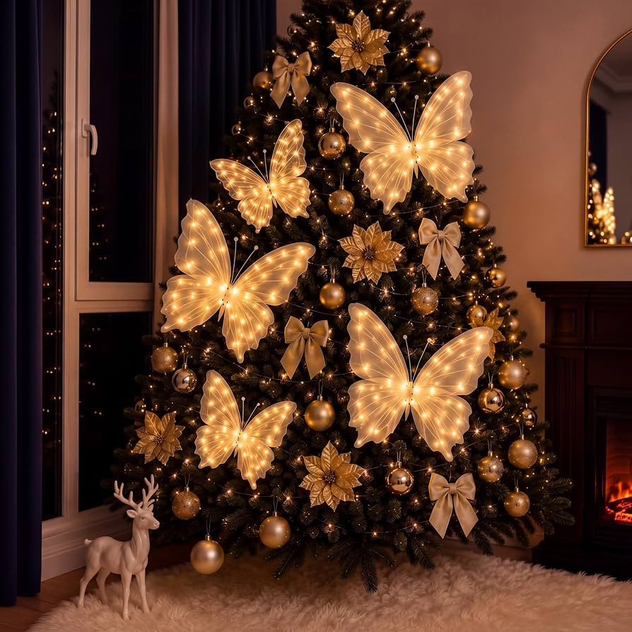 5 Pcs Large Lighted Butterfly Decorations for Chiristmas Trees | Amazon (US)