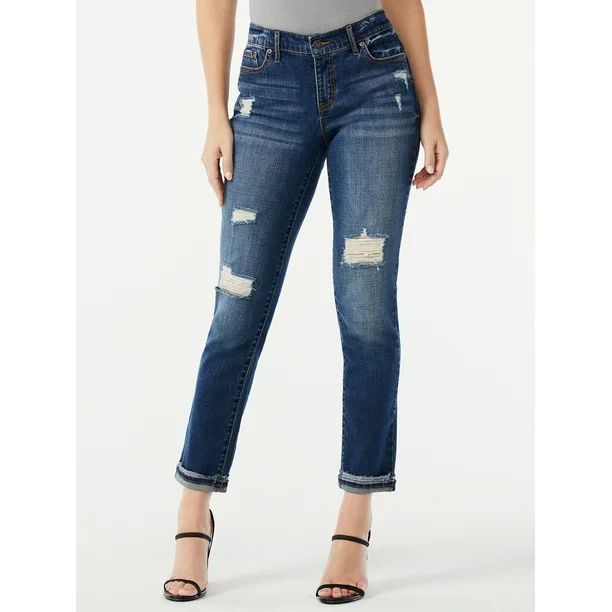 Sofia Jeans Women's Bagi Boyfriend Mid-Rise Distressed Jeans - Walmart.com | Walmart (US)