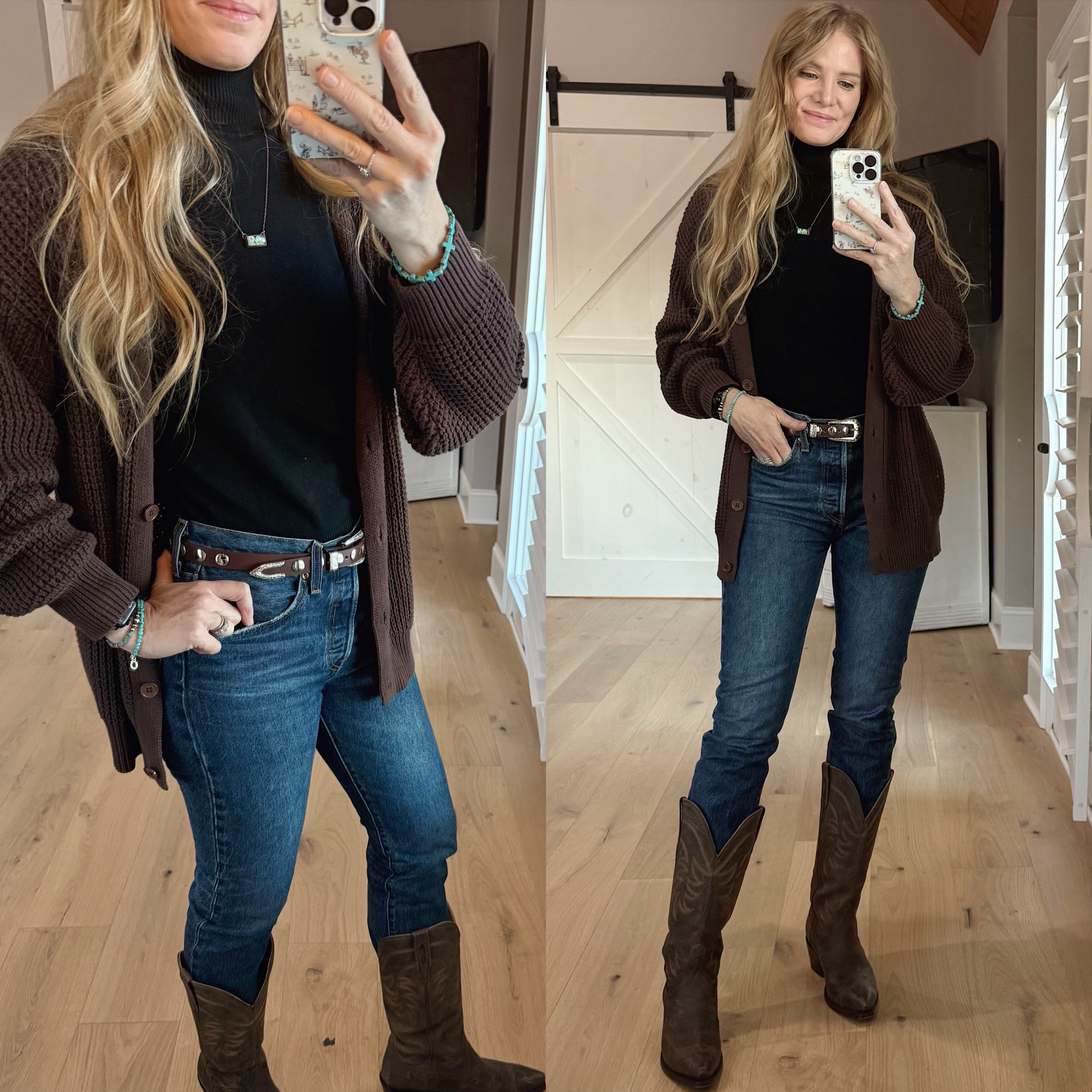 #ootd outfit of the day 

Size reference 5’ 9” 140 lbs

Oversized cardigan - large

Turtleneck - small
(Old Walmart)

Straight leg jeans - 27 x 32

Cowboy boots - sized up 1\2 size


🔍western outfit of the day. Casual western outfit. Western jeans outfit. Cowboy boots and jeans outfit. Western amazon finds. 

#LTKSaleAlert #LTKFindsUnder50 #LTKFindsUnder100