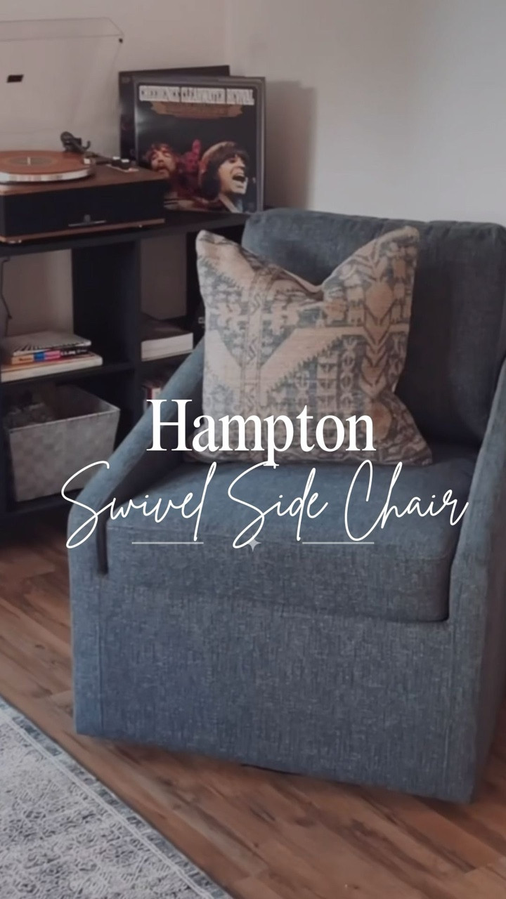 This is the Hampton Denim Blue swivel side chair from Home Depot. Perfect for a small space but still deep enough to be really comfortable. 

Also comes in a black fabric option but I personally love this shade of blue. This side chair would work well in a bedroom or living room area. 

#LTKStyleTip #LTKSaleAlert #LTKHome