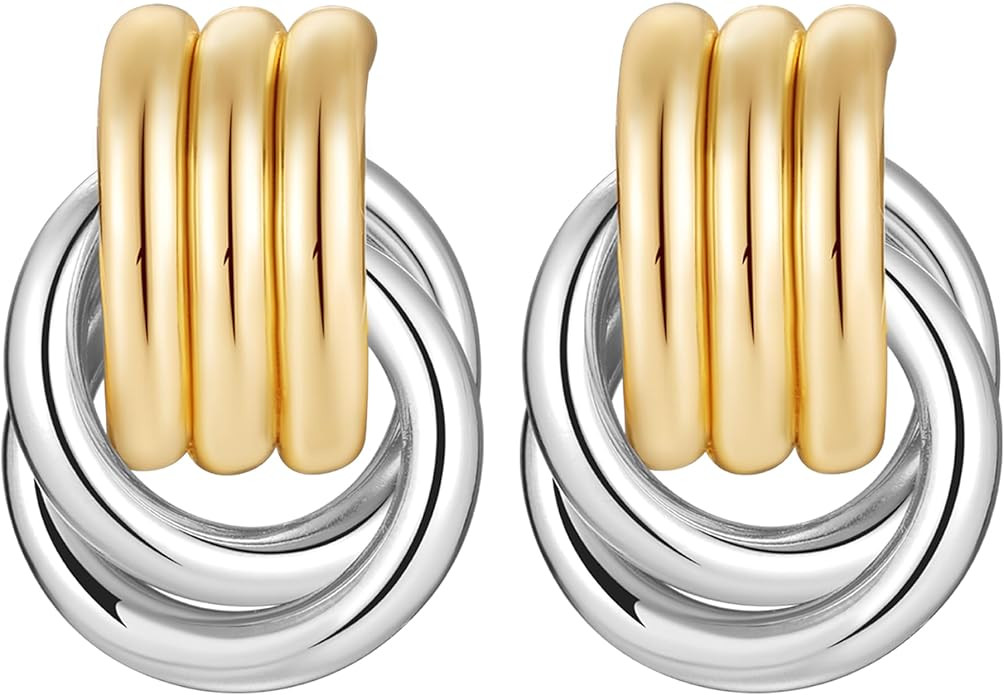Gold-Plated Chunky Gold Earrings for Women Knot Link Circle Statement Drop Dangle Earrings Studs ... | Amazon (US)