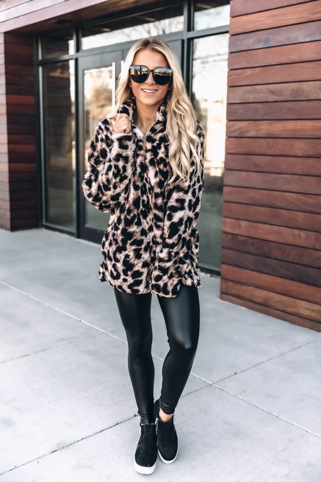 On The Prowl Animal Print Brown Sherpa Pullover | The Pink Lily Boutique