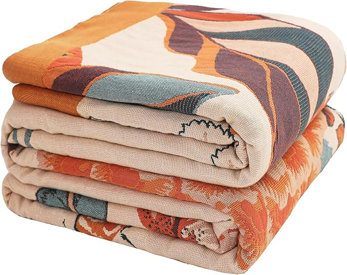 Boho Large Throw Blanket, 100% Organic Cotton Breathable Soft Bed Throw - Floral Bird Farmhouse D... | Amazon (US)