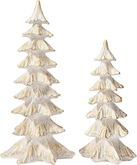 DN DECONATION Figuras de árbol de Navidad blancas y doradas, juego de 2 árboles de Navidad neut... | Amazon (US)