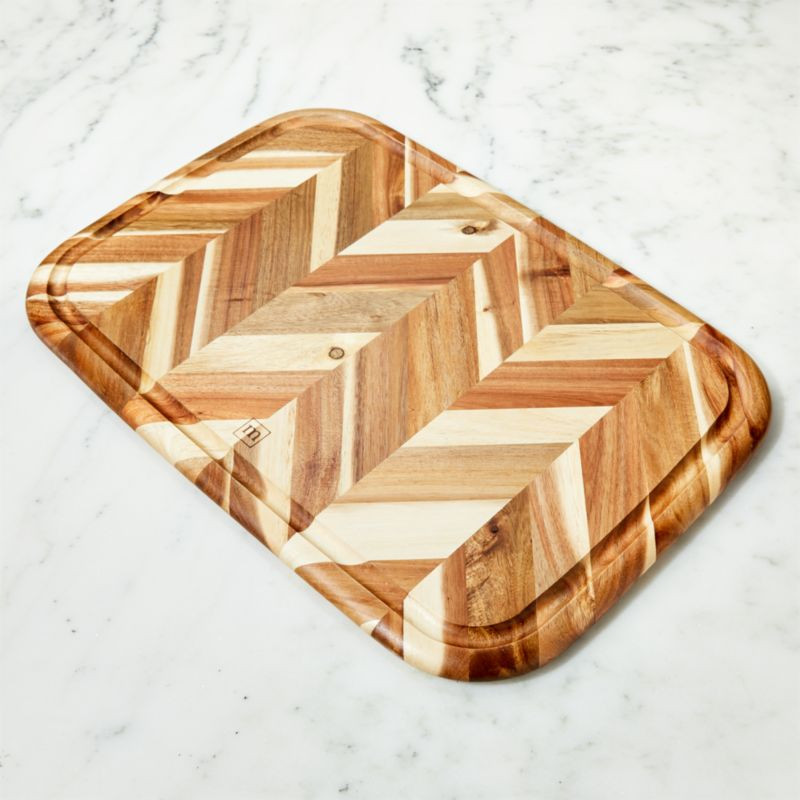 Madeira Large Herringbone Acacia Wood Board + Reviews | Crate & Barrel | Crate & Barrel