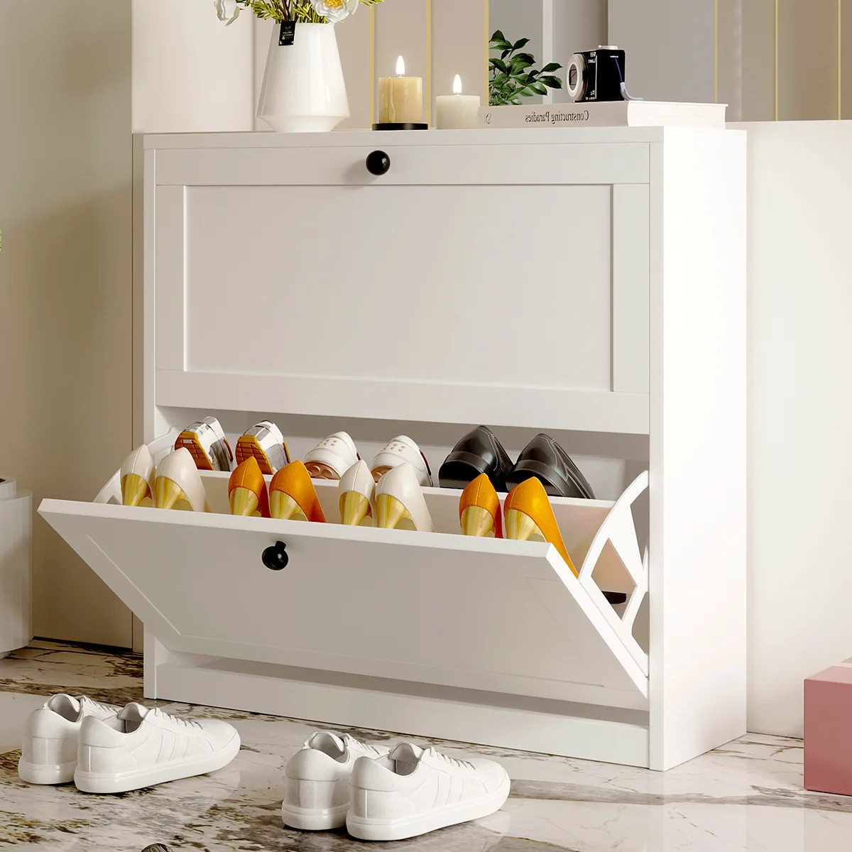 Whalan Shoe Storage Cabinet with 2 Flip Drawers, Freestanding Shoe Cabinet with Adjustable Shelf,... | Wayfair North America