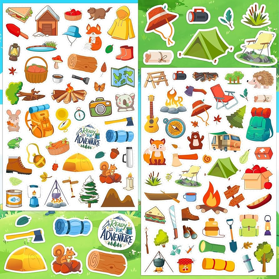 LINAYE 24 Sheets Camping Stickers for Kids, 1320 PCS Nature Camp Stickers, Waterproof Self Adhesi... | Amazon (US)