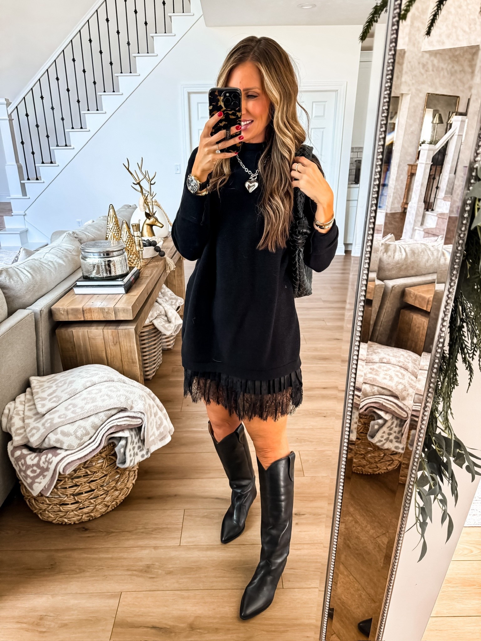 Fall and winter outfit inspo, cowgirl boots, satin lace skirt slip, themominstylee

#LTKSeasonal #LTKFindsUnder50 #LTKootd