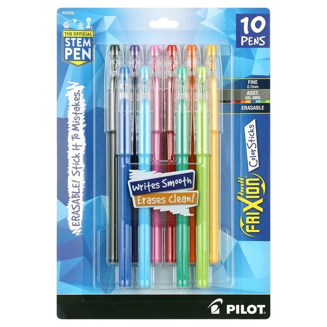 Pilot FriXion ColorSticks Erasable Gel Ink Pens, Fine Point, Assorted Ink, 10 Count | Walmart (US)