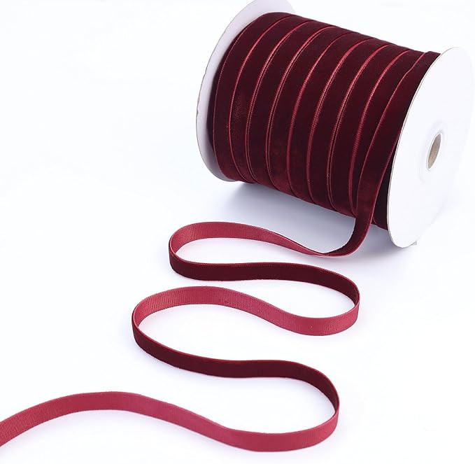 48 Yards Burgundy Velvet Ribbon 3/8Inch Velvet Fabric Ribbon Trim Maroon Ribbon Single Face Spool... | Amazon (US)