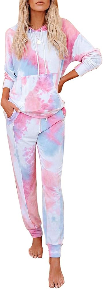 GRAPENT Women Tie Dye Print Pajama Set Loungewear Top and Pants Jogger Sleepwear | Amazon (US)