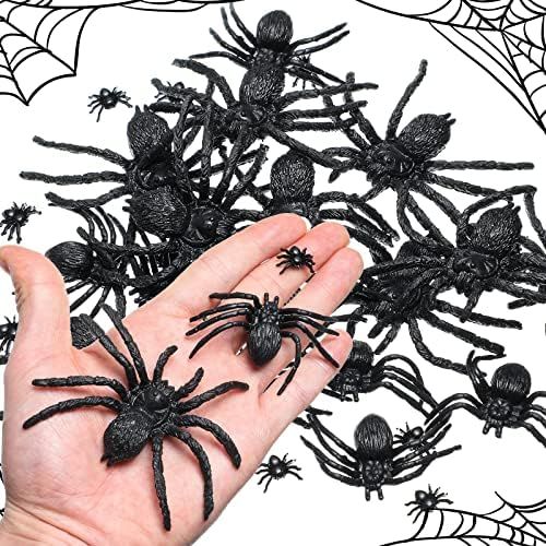 30 Pieces Realistic Plastic Spider Toys Plastic Halloween Spider Large Fake Spider Black Scary Spide | Amazon (US)