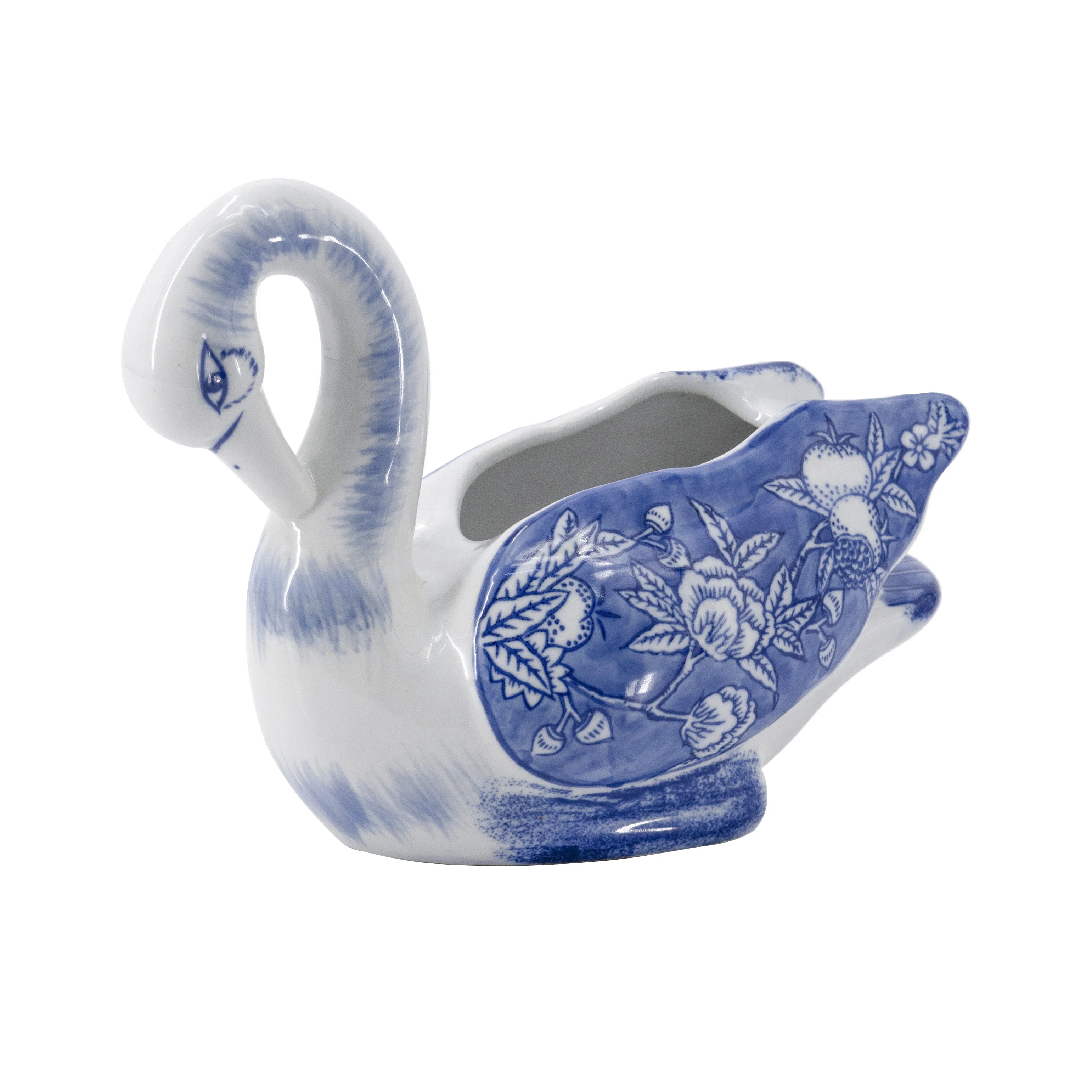 10.5X5.5X8" Blue And White Porcelain Goose Planter | Wayfair North America
