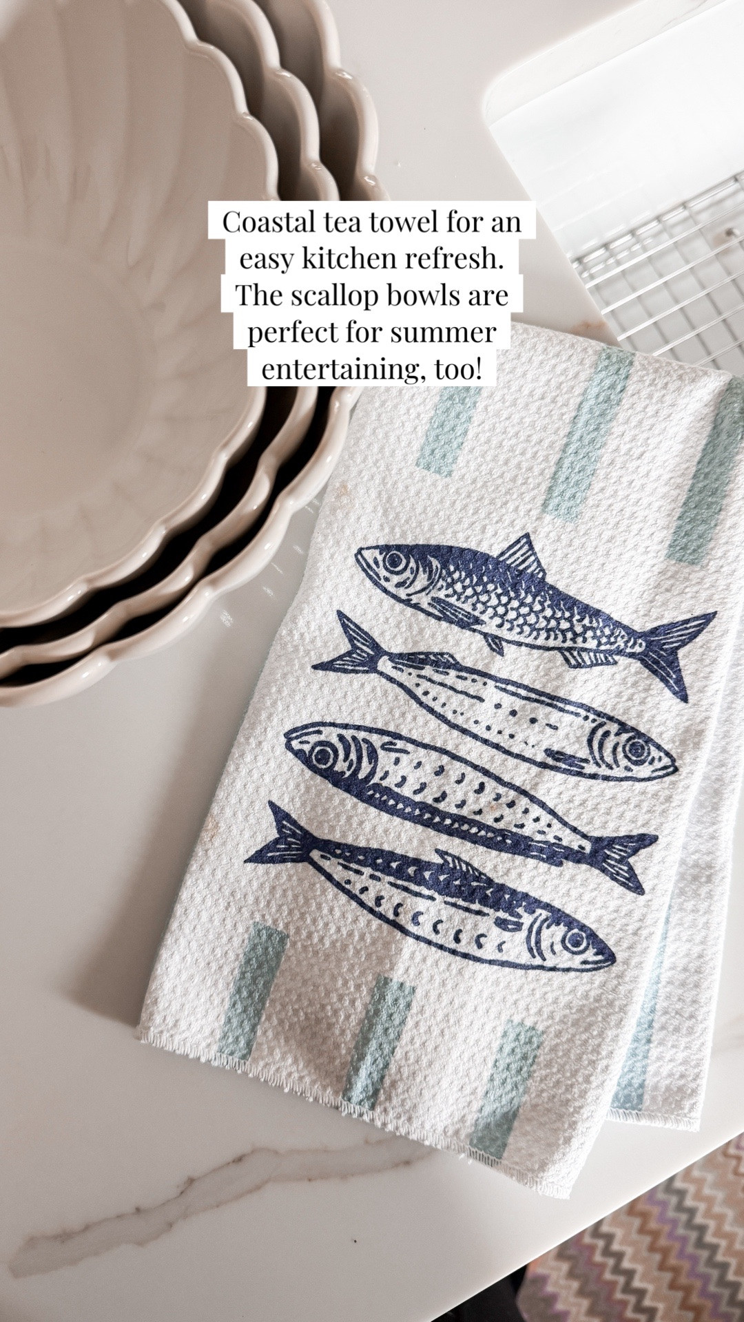 How cute is this coastal tea towel!? The scallop nesting bowls are a favorite for cooking and serving, too. ￼

#LTKfoodie #LTKOver40 #LTKHome