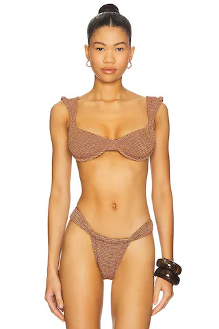 Bond Eye Georgia Balconette Bikini Top in Cocoa Butter Lurex from Revolve.com | Revolve Clothing (Global)