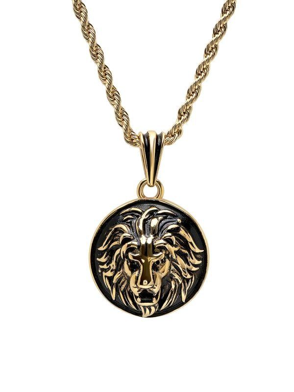 18K Goldplated & Black IP Stainless Steel Lion Head Mount Pendant Necklace | Saks Fifth Avenue OFF 5TH