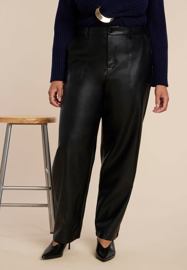 Faux Leather Straight Leg Pant | Eloquii