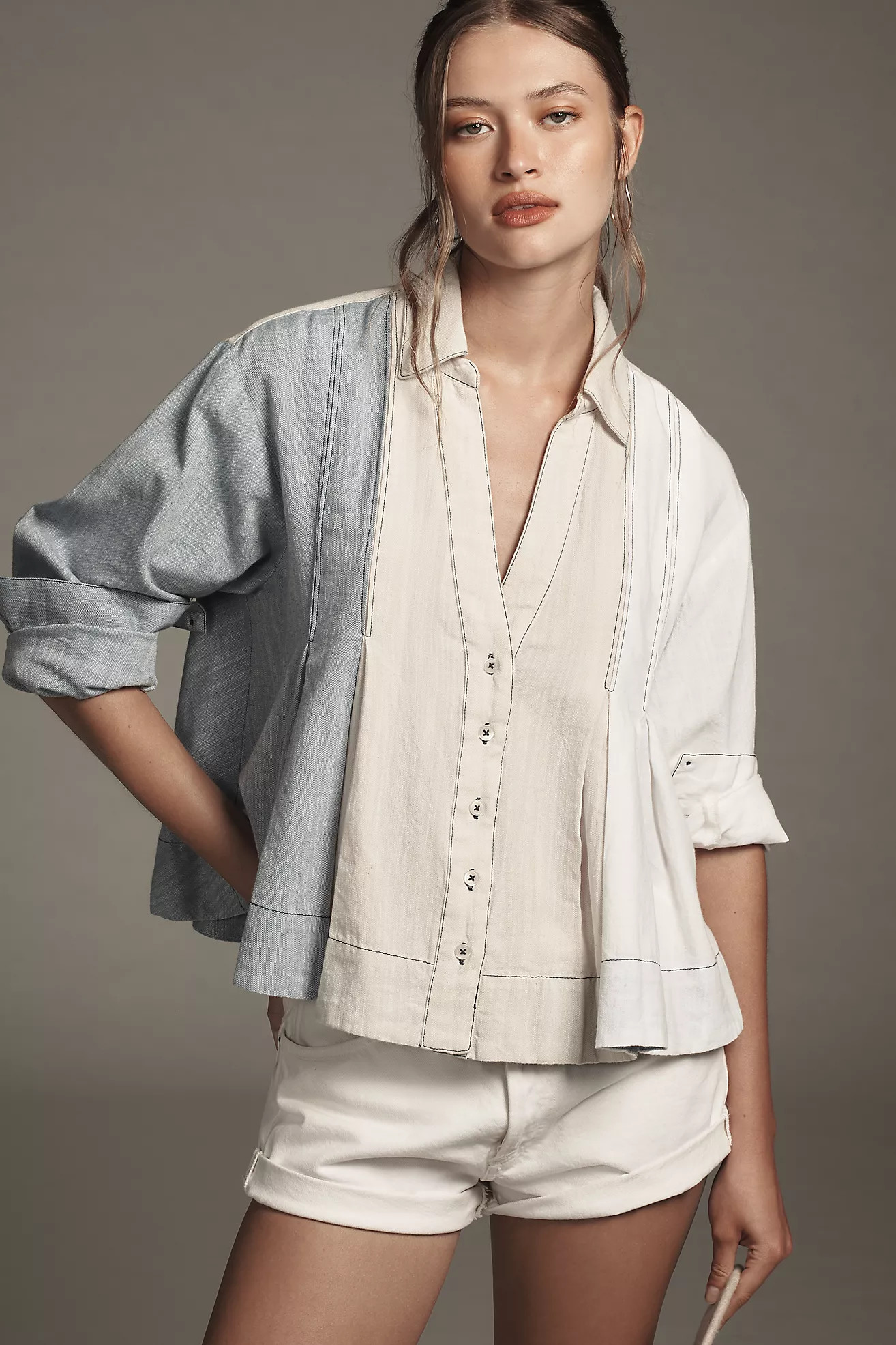 Maeve Linen Pleated Swing Blouse | Anthropologie (US)