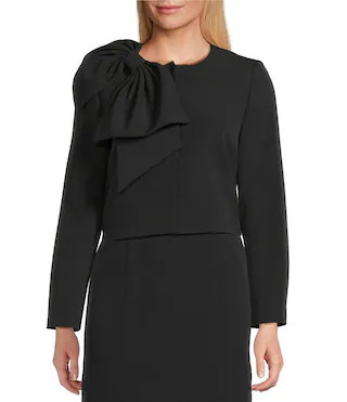 Preston & York Brittani Crepe Oversized Bow Front Crew Neck Long Sleeve Snap Front Coordinating J... | Dillard's