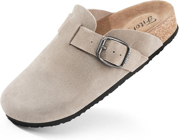 FITORY Womens Clogs Slip-on Potato Shoes Leather Mules Suede Cork Footbed | Amazon (US)
