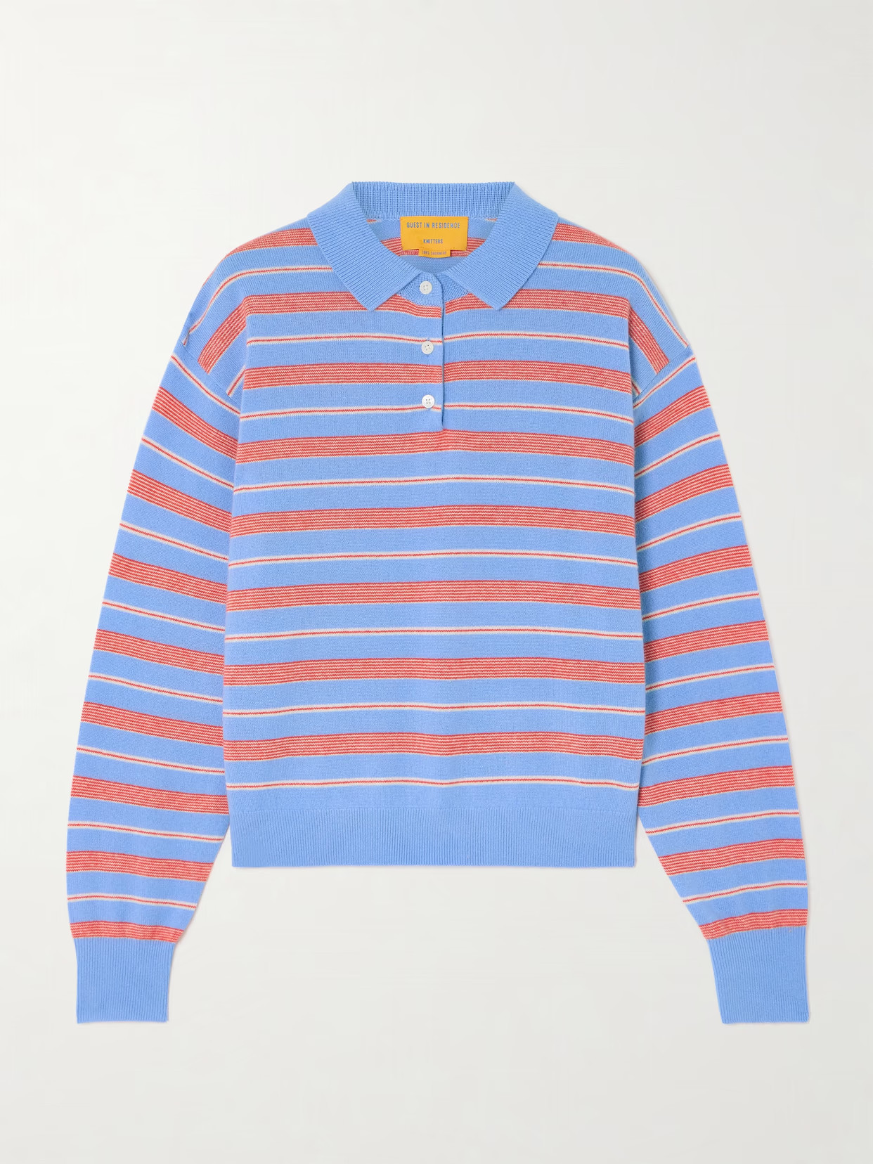 Guest In Residence - Striped Cashmere Polo Sweater - Blue | NET-A-PORTER (US)