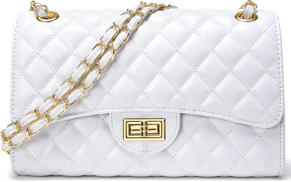 Quilted Leather Crossbody Bags for Women Trendy Ladies Shoulder Purse Satchel HandBag with Chain ... | Amazon (US)