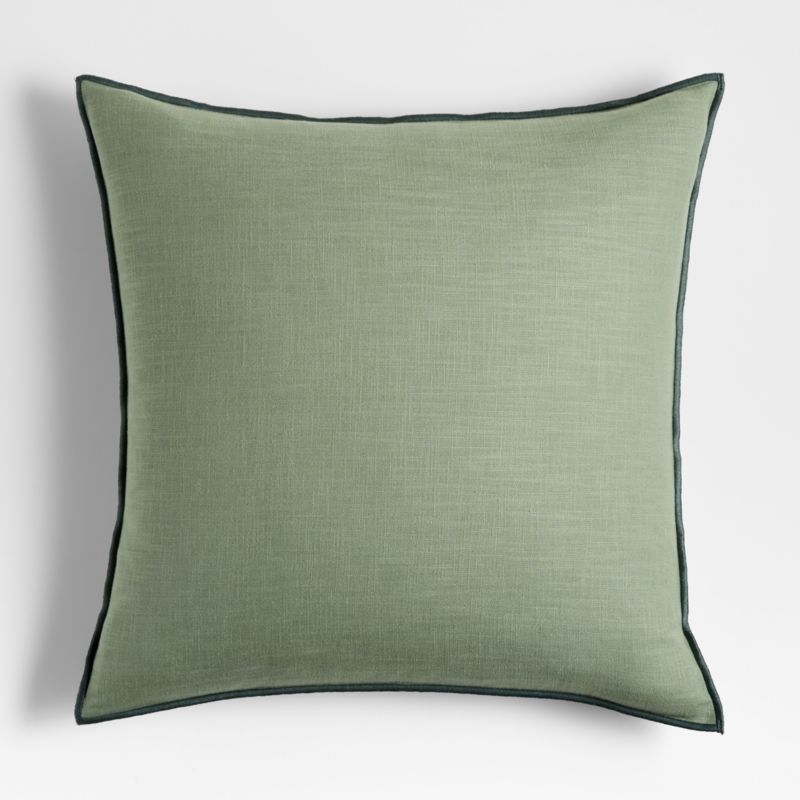 Organic Sage 23"x23" Merrow Stitch Cotton Throw Pillow with Feather Insert + Reviews | Crate & Ba... | Crate & Barrel