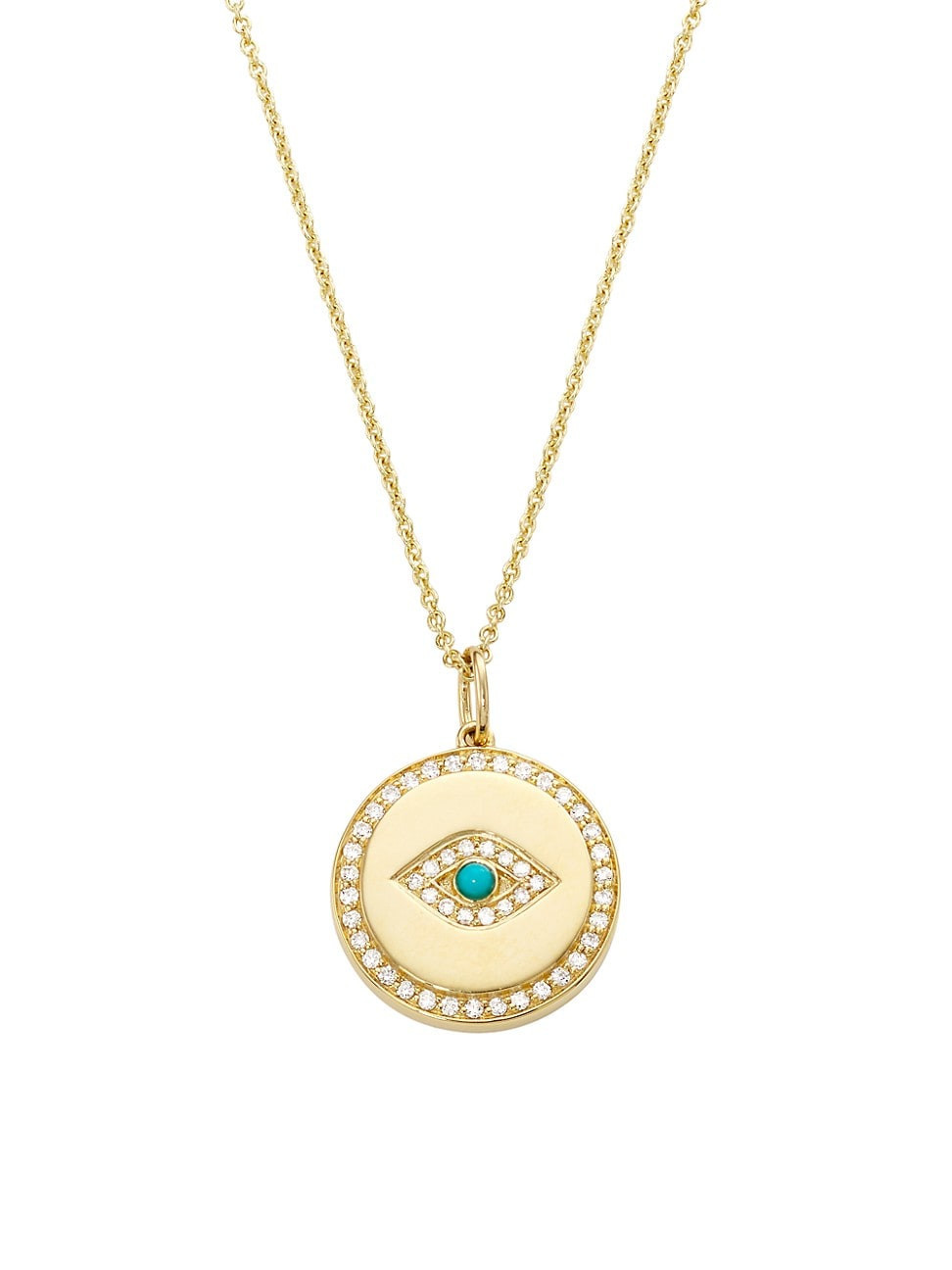 Women's 14K Yellow Gold, Diamond, & Turquoise Evil-Eye Medallion Necklace | Saks Fifth Avenue