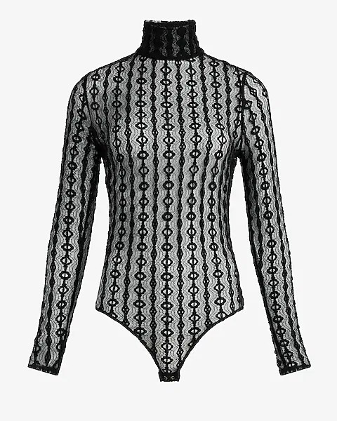 Lace Mock Neck Long Sleeve Bodysuit | Express