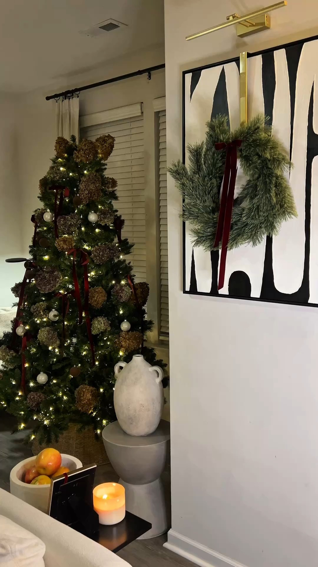 Obsessed with this year Christmas decor in our home! I added dried hydrangeas from the garden & burgundy ribbons to our tree!🌲 The ribbons I handmade myself! 

#LTKSeasonal #LTKFindsUnder100 #LTKHoliday