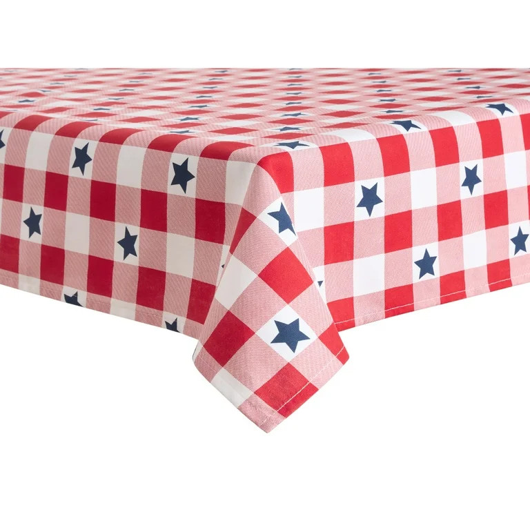 MARTHA STEWART Americana Star Gingham Plaid Indoor Tablecloth, Patriotic USA America Decor, Red/W... | Walmart (US)