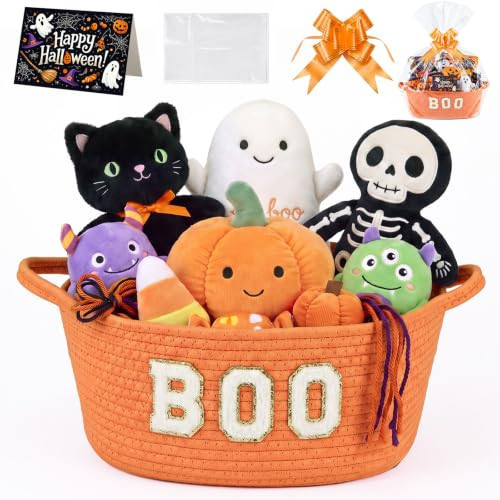 Halloween Woven Gift Basket Set Empty Boo Basket 14x10x6 Inch, Orange | Amazon (US)