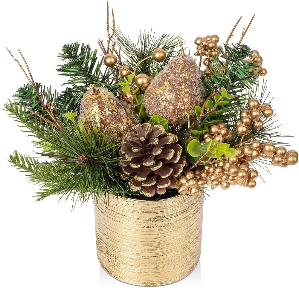 Mini Christmas Tree, Artificial Potted Christmas Tree with Pears Pine Cones Berries Tabletop Smal... | Amazon (US)