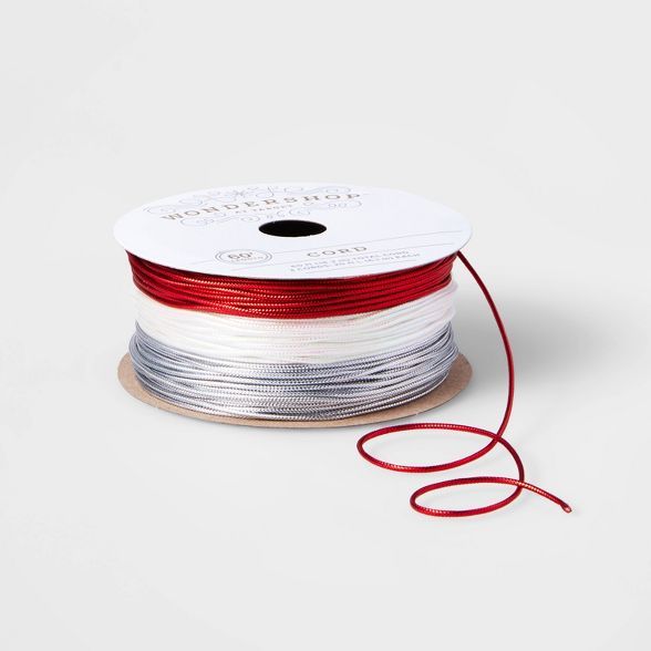 3 End Cord Ribbon Red/White Iridescent/Silver 60ft - Wondershop™ | Target