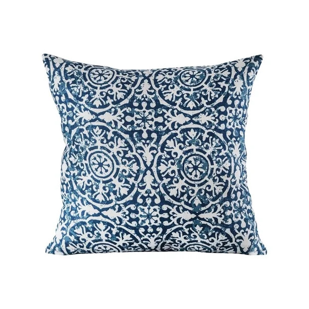 Blue and White Multi Design Pillow Cover 24x24-inch Pillow Cover Only Crema/Weathered Navy | Walmart (US)