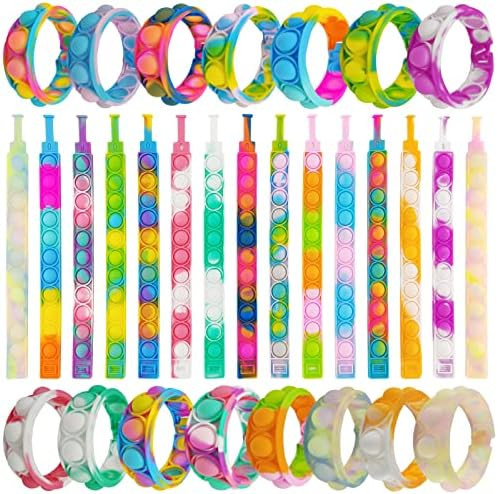 30 Pcs Pop Bracelet Bubble Fidget Toys for Party Favors, Hand Finger Silicone Wristband Bulk for ... | Amazon (US)