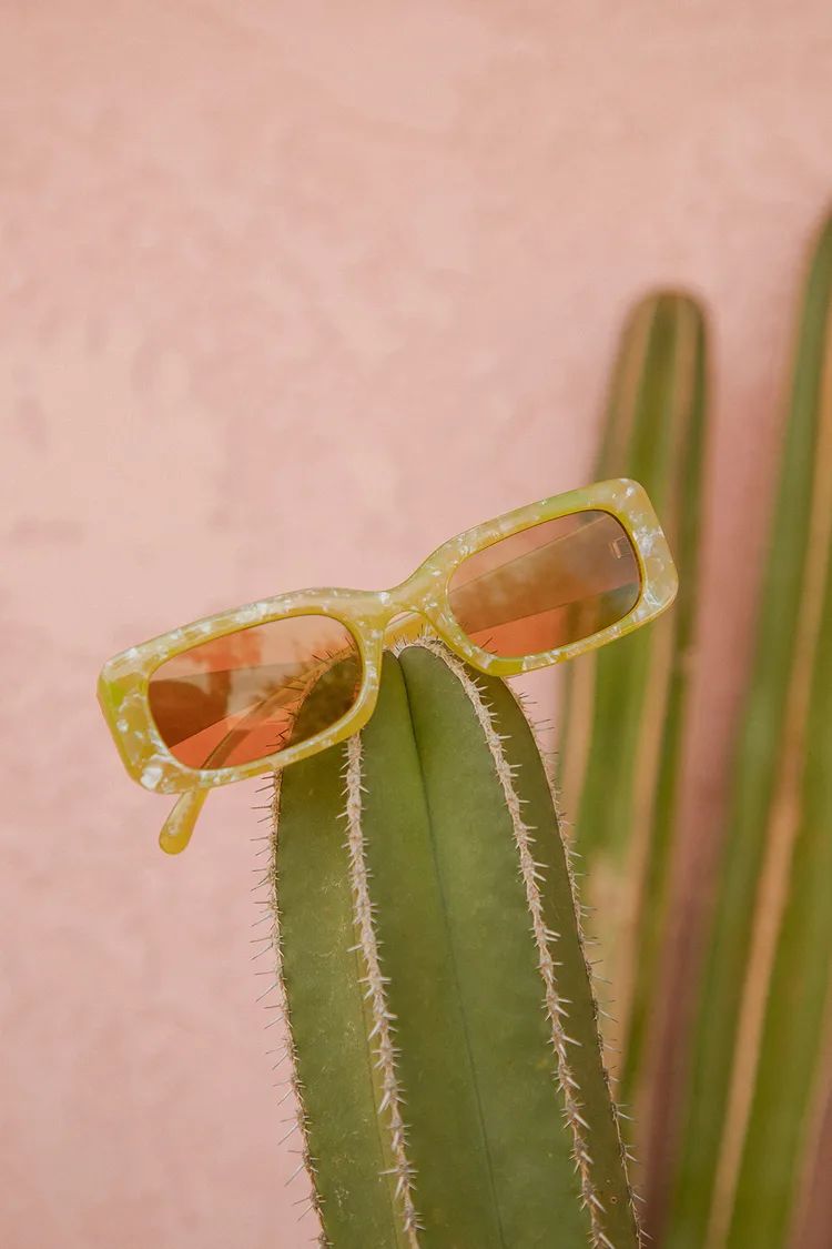 Ultimate Chicness Green Marbled Small Rectangle Sunglasses | Lulus (US)