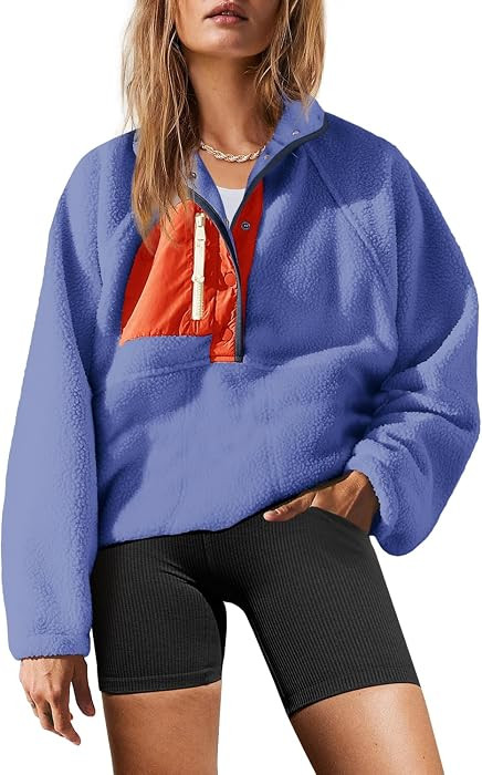 Womens Fleece Pullover Jacket Sherpa Sweatshirt with Pockets | Amazon (US)