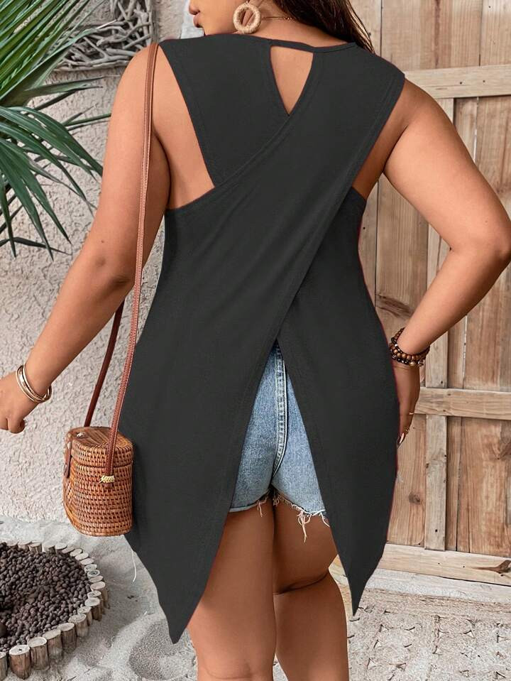 SHEIN LUNE Plus Wrap Back Asymmetrical Hem Tank Top | SHEIN