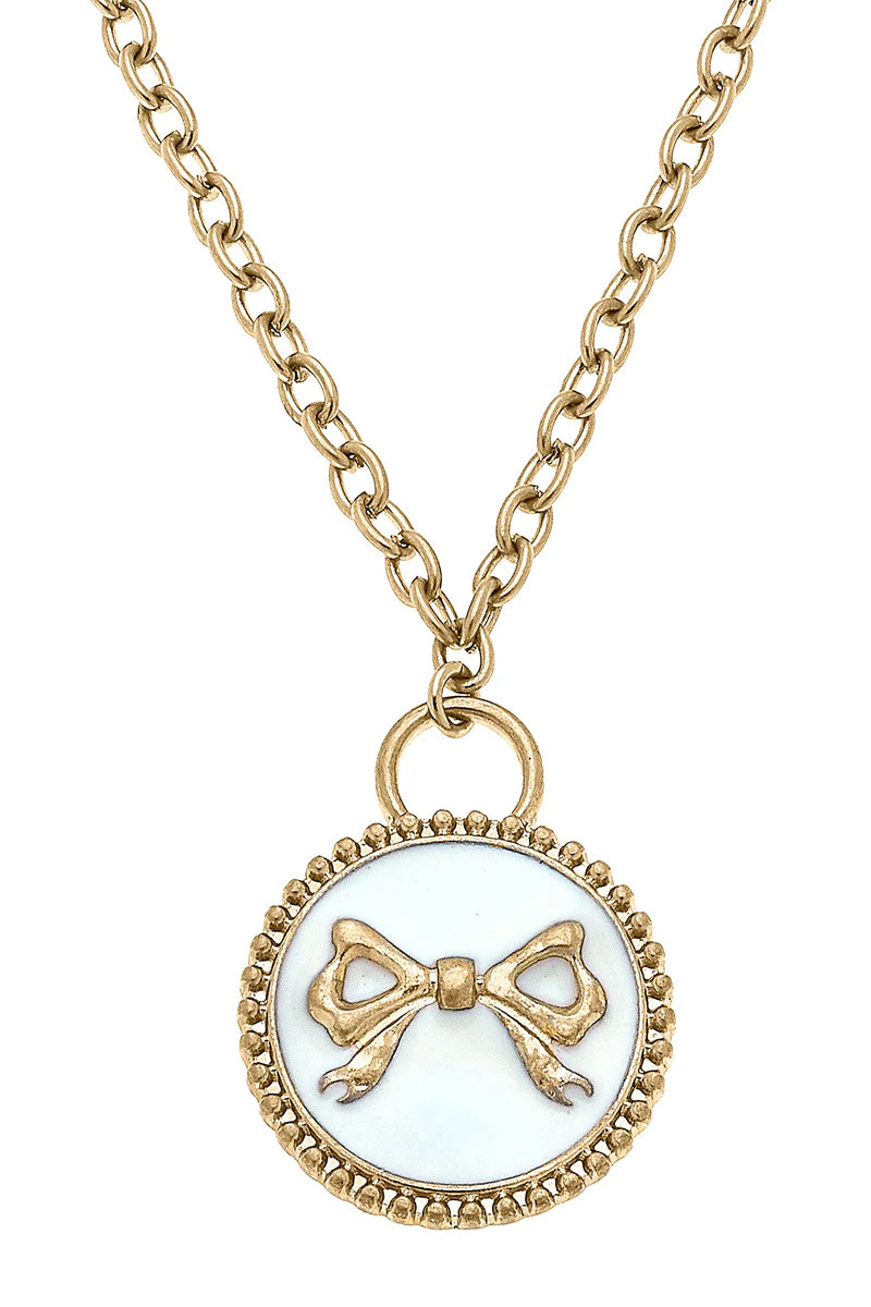 Blakeley Enamel Bow Pendant Necklace in Ivory | CANVAS