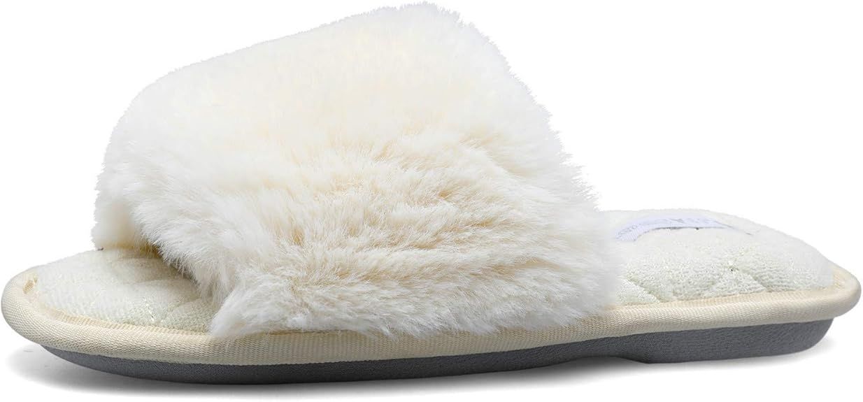 JIASUQI Womens Open Toe Fuzzy Fluffy House Slippers Cozy Memory Foam Plush Furry Slides Slippers | Amazon (US)