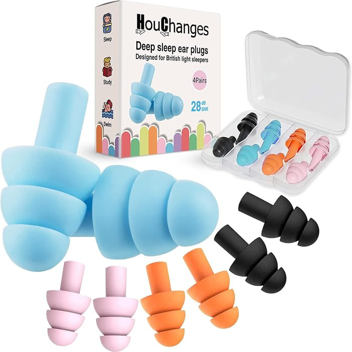 Ear Plugs for Sleep Soft Silicone Reusable, Earplugs for Sleeping Noise Cancelling(4Pairs) Multic... | Amazon (UK)